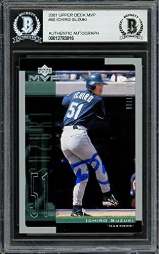 Ichiro Suzuki AUTOGREGED 2001. Gornja paluba MVP Rookie Card # 60 Potpisani u Seattle Mariners potpisan u plavom Beckettu BAS # 12783816 - bejzbol ploča s autogragrafijom rookie karata