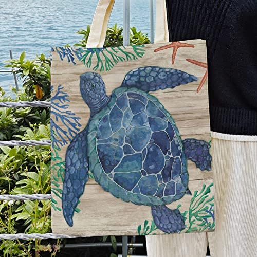 Dlzdn Platnena torba za morske kornjače za žene Ocean Starfish morska alga Vintage torba za kupovinu torba za namirnice torba za plažu za žene torba za višekratnu upotrebu