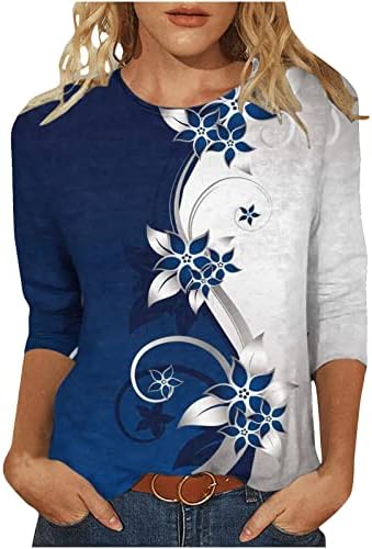 3/4 rukave majice za žene Ljeto Ležerne prilike, okrugli vrat cvjetni ispis Grafički teški majica