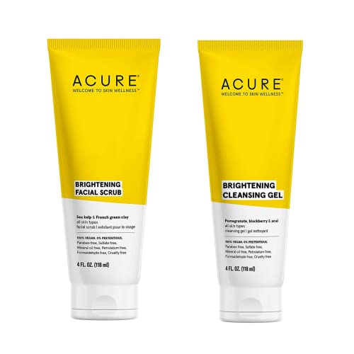 Acure Bestselling Duo Kit-Posvjetljujući piling za lice & amp; Gel za čišćenje-Svi tipovi kože - očisti Narom, kupina & amp; Acai - piling s morskim algama & Francuska zelena glina