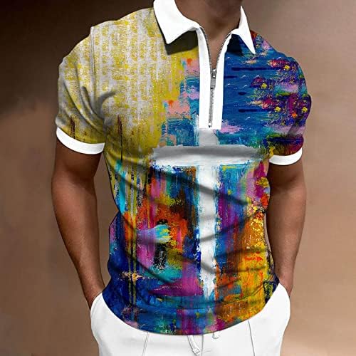 BMISEGM Ljetna muška majica Muška proljeća i ljetna moda Ležerne prilike Retro ulje slikanje tiskar rever pola muške kola