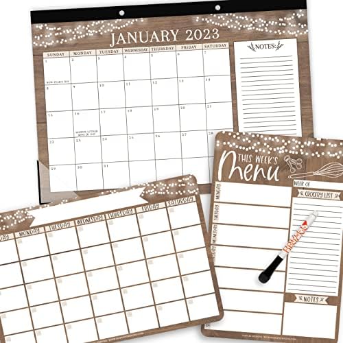 1 Rustikalni kalendar Veliki stol 2023-2024 Kalendar Pad 1 Magnetni tjedni planer obroka, 1 veliki magnetski kalendar za frižider Dry Brisanje ploča za hladnjak, veliki kalendar za zidnu kalendar 2023