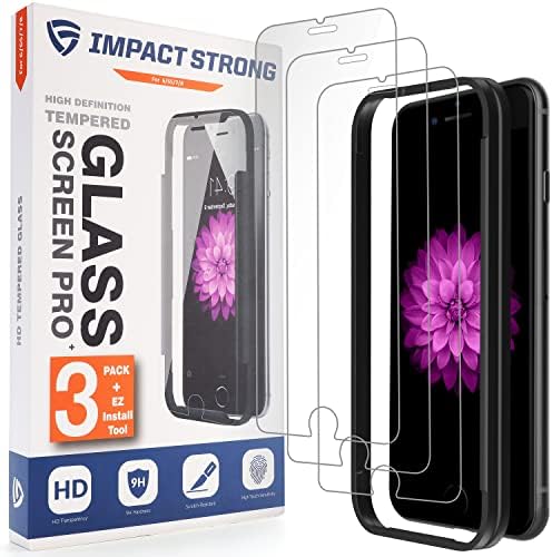 ImpactStrong Shatterproof kaljeno staklo Zaštita ekrana za iPhone 8/7 / 6s / 6 [okvir za jednostavnu instalaciju] [bez mjehurića] [9h tvrdoća] [puna pokrivenost] futrola, 4.7 inča -