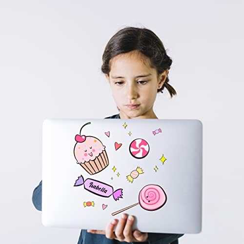 Cartoon Smiling Cupcake, Lollipop i Candys na naljepnicama za zid sa prilagođenim imenom za djevojčice ili ukras za Laptop-Personalizirajte naljepnice s imenom za djevojčice s izborom yor Size