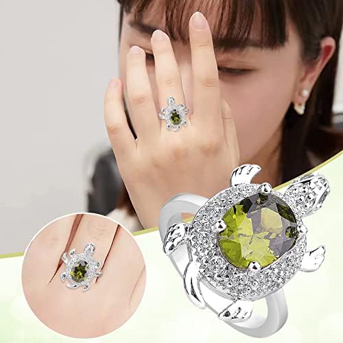 Sterling srebrna kornjača prsten zelena opal prsten kornjača nakit dugovječnost Poklon prsten