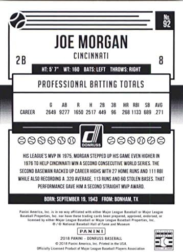 2018 Donruss 92 Joe Morgan Cincinnati Crveni baseball kartica