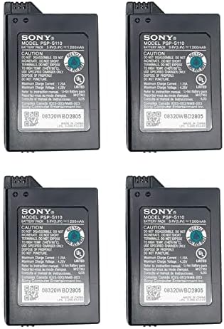 PSP3000 Interne baterije Pakovanje 4 Zamjena, kompatibilna za Sony Playstation Portable PSP 3000 2000 3001 2001 PSP2000 Slim Game Console, Nova litijumska baterija PSP-S110 1200mAh Četiri kom
