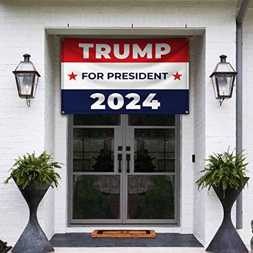 Banner Buzz čini ga vidljivim Trumpom za predsjednika 2024 11 OZ teškim fleksibilnim banerom s metalnim grmljama i rubovima od hladnog za dvorište za oglašavanje - Ponovno biranje Donalda Trumpa - predsjednički i zatvoreni i unutarnji i zatvoreni viseći dekor