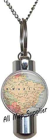 AllMapsupplier modna kremacija urna ogrlica, brazil Mapa Urn, Brazil Urn, Brazil Karta Nakit, Brazil