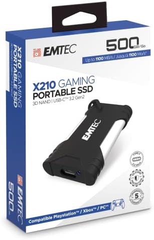 Emtec X210g Portable Gaming serija eksterni SSD - USB-C 3.2 Gen2-do 1100MB/s - 3D NAND Flash-dokumenti, Muzika, HD Video skladište - 500GB