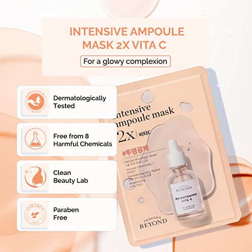 BEYOND intenzivna ampula maska 2x sa vitaminom C i Niacinamidom za i osjetljivu kožu - dermatološki testirane hipoalergene maske za lice
