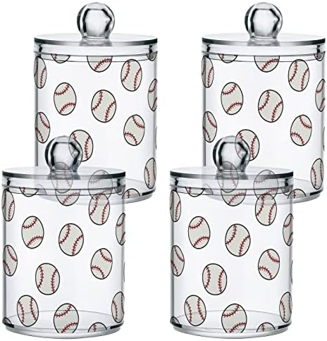 Doodle bejzbol pamuk držač kupaonica posude za kupatilo sa poklopcima set pamučni kuglični jastuk držač okruglih držača za pamučne kuglice rubove za kupanje soli floss kupaonica organizator, 2 pakovanje