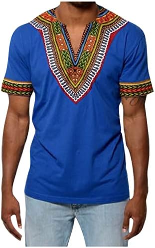 Afircan Etnic V izrez Majice kratkih rukava za muškarce Smiješne grafičke ispisane bluze 2023 ljetni hipster opušteno