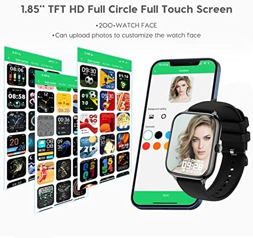 Smart Watch 2023, 1,85 TFT HD Full Touch ekrana SmartWatch za Android i iOS telefone Fitness Tracker sa otkucajem srca, spavanje, krvni kisik za muškarce, IP68