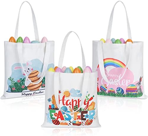 Akerock Uskršnje torbe, velike Uskršnje platnene torbe sa ručkama, torbe za višekratnu upotrebu za djecu lov na jaja - 3 kom