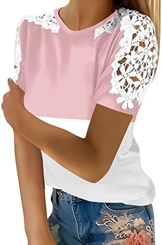 Smešne košulje za žene, trendi čipke heklane kratke rukave modni Casual Outfiti Dressy slatka tunika bluze
