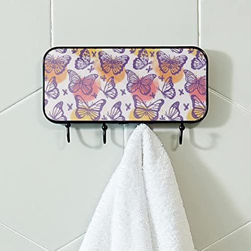 Purple Butterfly Print CALL stalak Zidni nosač, ulazni kaput nosač sa 4 kuka za kapute kaputi za ručnik torbica ogrtači kupaonica ulaznica za dnevnu sobu