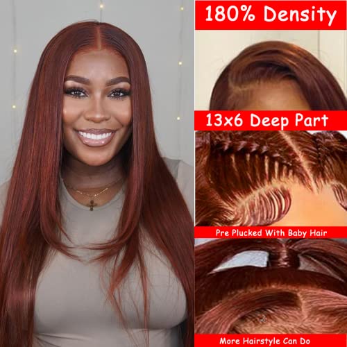 13x6 crvenkasto smeđe čipkaste prednje perike ljudska kosa 180% gustina 30 inča ravne kestenjaste HD