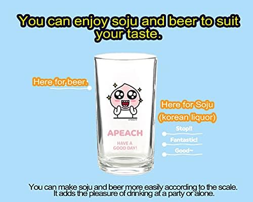 KaKao Mini prozirne naočare za alkoholna pića Set od 2,korejski Soju Shot Glass Set karaktera soju čaša za pivo, Najbolji poklon za zabavu, Clarity stakleno posuđe sigurno u mašini za pranje sudova, Apeach, Muji