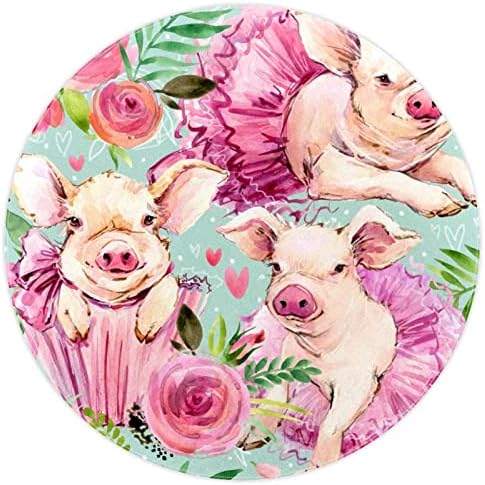 LLNSUPPLY okrugla prostirka za igru za djecu akvarel slatka ružičasta svinja cvjetni Print rasadnik