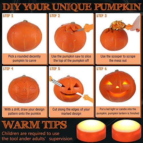 Halloween Pumpkin Carving Kit 7 kom Pumpkin Cutting Supplies alati sa šablonima 2 kom narandžasta bundeva LED svjetla sa daljinskim upravljačem na baterije za vanjski Jack O Lantern Halloween Decor