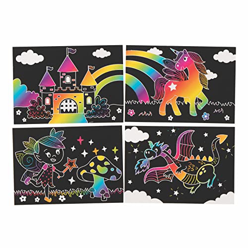 Baker Ross Fairy Tale Scratch Art slike-paket od 8, graviranje Art za djecu, kreativne aktivnosti za djecu,