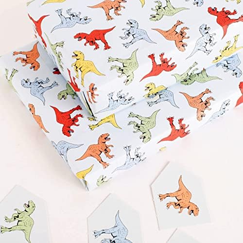 CENTRAL 23-papir za umotavanje dinosaurusa-za dječake - 6 listova Zamotavanja poklona za djecu-crvena