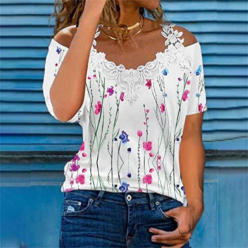 Ženska seksi hladno ramena modna čipka V retcks majica casual cvjetna tiskana tunika košulja slatka ljetna bluza