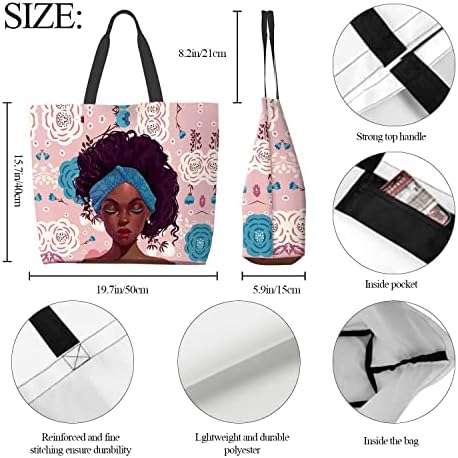 YUMQSEOS kuhinjske torbe za višekratnu upotrebu velika torba za višekratnu upotrebu Ležerna torba za ručak putna kupovina - Black Girl Flower