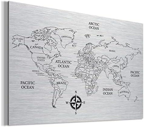 Bukovine marke Premium metal četkani srebrni map natmjerno mapa Zidna umjetnost | 5 veličina