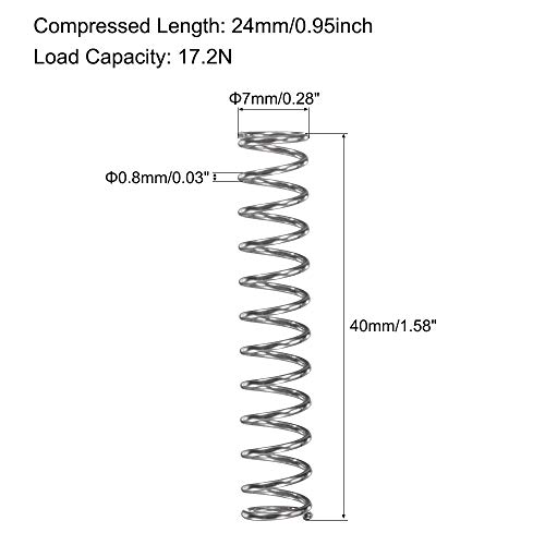 Uxcell Spremni oprug, 304 od nehrđajućeg čelika, 7 mm od, veličine žice od 0,8 mm, 24 mm komprimirana