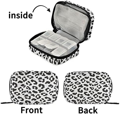 Fustylead crno-bijeli Leopard Print torba za organizatore putnih pilula sa patentnim zatvaračem mala kutija