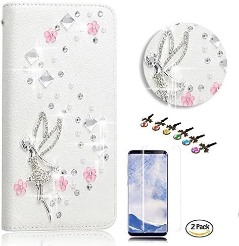 STENES LG K30 Case-Stylish - 3D ručno rađeni kristalni djevojke Fairy cvjetni novčanik Slotovi za kreditne kartice Fold Media Stand kožna navlaka sa zaštitom ekrana za LG K30 / LG Premier Pro 4G LTE - Bijela