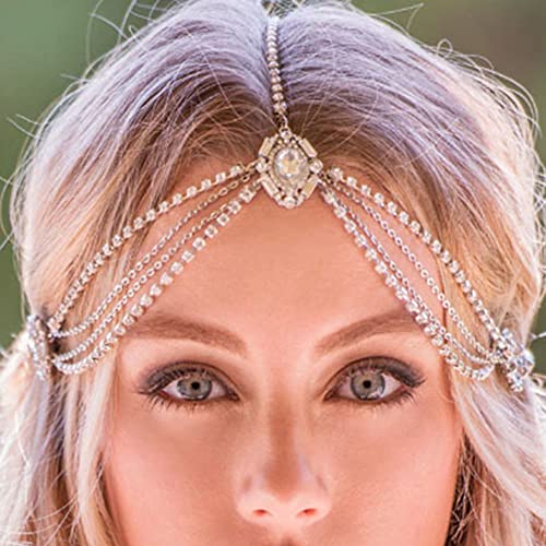Teyglen Boho zlatni srebrni Dainty Rhinestones lanac za vjenčanje Prom Vintage Nakit za kosu za žene