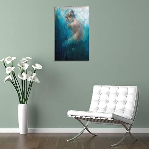 Mermaid slika Poster, plava okean sirena u dubokom moru prekrasna riba rep, Dream Girl Soba decembar platno zid