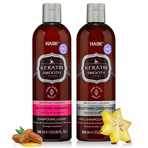 Hask KERATIN protein smoothing Shampoo + regenerator Set za sve tipove kose, siguran za boju, bez glutena, bez sulfata, bez parabena, bez okrutnosti-1 šampon i 1 regenerator