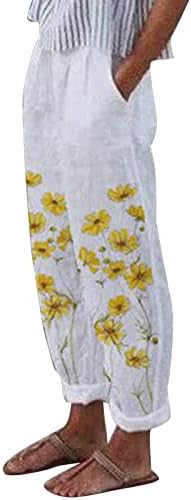 Miashui Womens Ljeto odijelo Labave ravne hlače struk žene visoko sa džepovima hlače pamučna casual