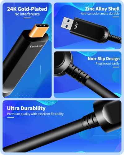 DWLCWY vlakno optički USB A do USB C kabel, 10Gbps optički kabl velike brzine za web kamere, VR itd