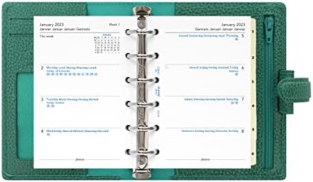 Filofax Finsbury Organizator, džepna veličina, šumska zelena - tradicionalna zrnata koža, šest prstenova, dnevnik kalendara u sedmici, višejezični, 2023