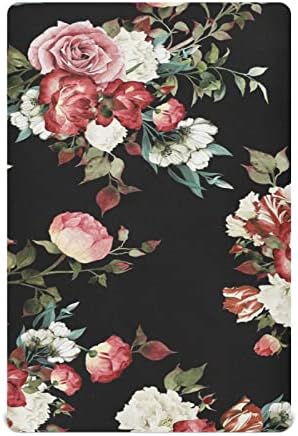 Alaza Rose cvijeće akvarel cvjetni listovi krevetića ugrađeni bassinet list za dječake Djevojke za djecu, standardne veličine 52 x 28 inča