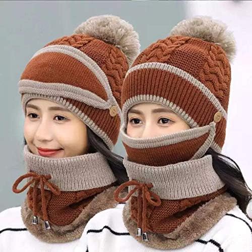 3 u 1 toplo debeli kose beskini šešir i maska ​​set Slouchy pleteni kapa za ženske zimske poklone