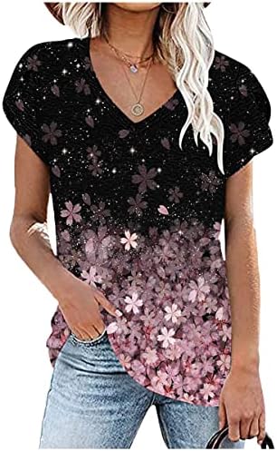 Nxxyeel Womens Petal rukavi Floralni tiskani V rect T majice Ljetna kratka rukava Labavi povremeni tunički bluza vrh