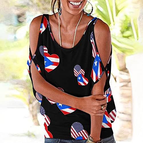 BAIKUTOUAN Američki Portoriko srce ženske hladne majice za ramena labave Casual Tees kratki