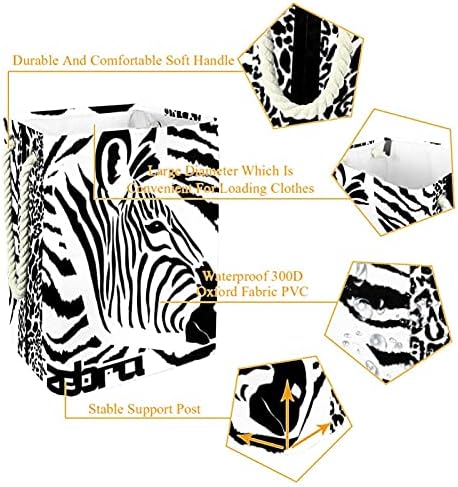 Estetska životinja crna Zebra rublje za rublje s ručicama Velika sklopljiva korpa za odlaganje kante, dječja soba, kućni organizator, skladište od platna, 19.3x11.8x15,9 u