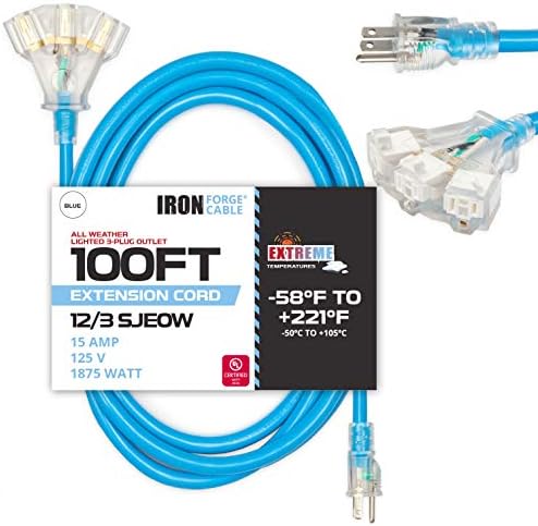 Željezni kofer 100 FT Dodatni kabel 100 ft, sve vremenske prilike 100ft produžni kabel sa 3 osvetljena