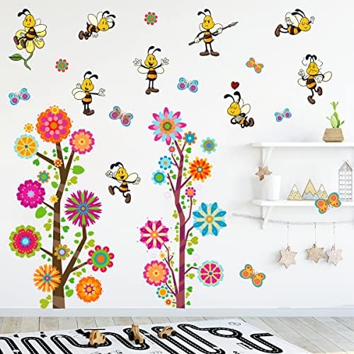 YISHILINKA slatka crtani medonosni zid naljepnice insekti Pčele leptiri cvijeće drveće zid naljepnice Peel & Stick šareni drvo zid naljepnica Art dekor za djecu spavaća soba rasadnik Igraonica