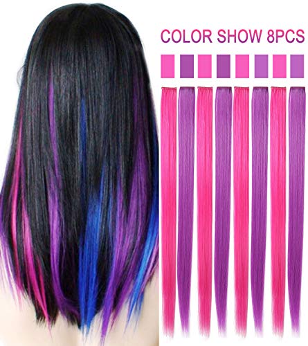 Rhyme Pink Purple ekstenzije za kosu za djevojčice 21 inch Highlight Princess Party obojene ekstenzije za kosu Clip in / On za djevojčice i djecu Hair Accessories perika komada 8kom