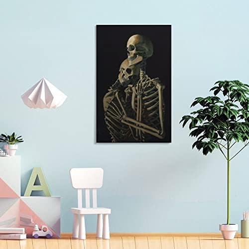 Skeleton Par zagrljaj Zidna umjetnost, skelet platno slika, lubanje platno, nadrealne limenke Cannas Print Wall Art Moderna učionica Kuhinja soba za kuhinju Estetika 12x18inch