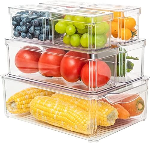 Ellennice organizatori frižidera sa 7 paketa-Organizator frižidera koji se može slagati,prozirne kante za skladištenje plastike, organizatori frižidera bez BPA i skladište čisto za hranu, piće, voće, skladište povrća
