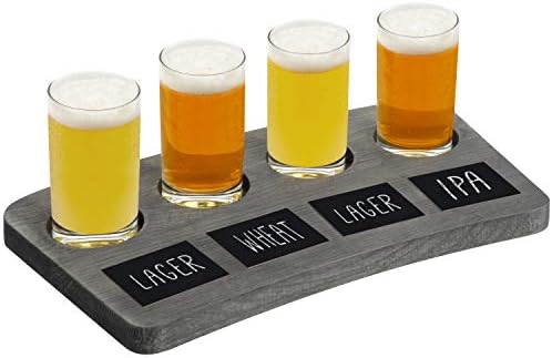 MyGift Set od 5 komada Vintage sive drvene naočare za degustaciju piva i poslužavnik na ploči s naljepnicama